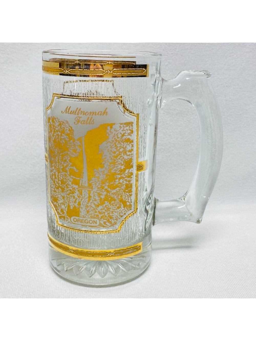 Multnomah Falls Oregon Souvenir Glass Beer Mug By Culver With Gold Detailing